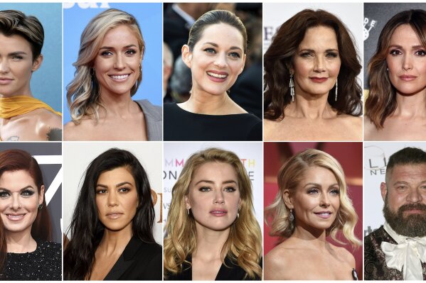 
              This combination photo shows, top row from left, Ruby Rose, Kristin Cavallari, Marion Cotillard, Lynda Carter, Rose Byrne, bottom row from left, Debra Messing, Kourtney Kardashian, Amber Heard, Kelly Ripa and Brad William Henke who are likely to land users on websites that carry viruses or malware. Cybersecurity firm McAfee crowned Rose the most dangerous celebrity on the internet. Reality TV star, Cavallari finished behind Rose at No. 2, followed by Cotillard (No. 3), the original “Wonder Woman” Carter (No. 4), Byrne (No. 5), Messing (No. 6), reality TV star Kardashian (No. 7), actress Heard (No. 8), morning TV show host Ripa (No. 9), and actor Henke as No 10. (AP Photo)
            