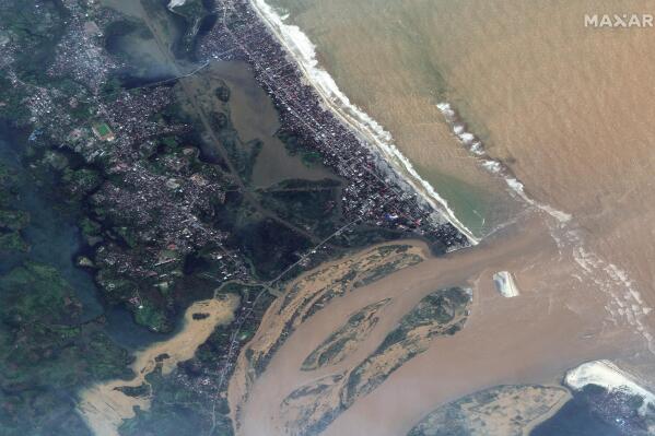 This satellite image provided by Maxar Technologies shows overview of Mananjary, Madagascar after Cyclone Batsirai, on Wednesday, Feb. 7, 2022. (Satellite image ©2022 Maxar Technologies via AP)