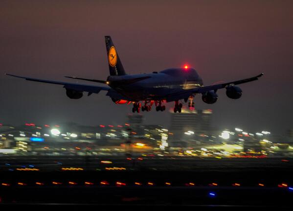 FILE --A Lufthansa Boeing 747 aircraft approaches the international airport in Frankfurt, Germany, early Friday, Aug. 13, 2021. A German union has called on Lufthansa ground staff to walk out on a one-day strike Wednesday in a dispute over pay.
(AP Photo/Michael Probst),file)