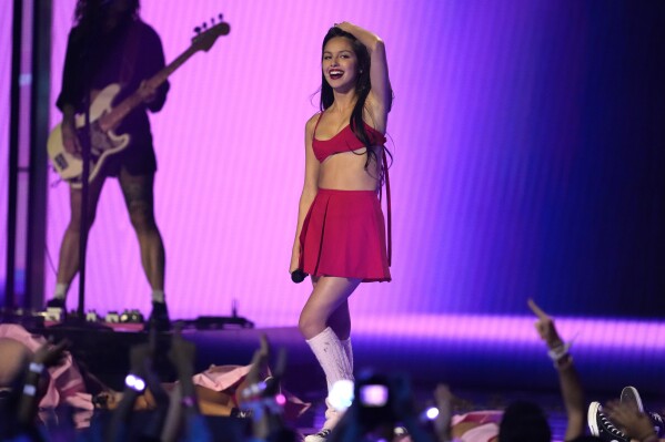 Olivia Rodrigo performs during the MTV Video Music Awards on Tuesday, Sept. 12, 2023, at the Prudential Center in Newark, N.J. (Photo by Charles Sykes/Invision/AP)