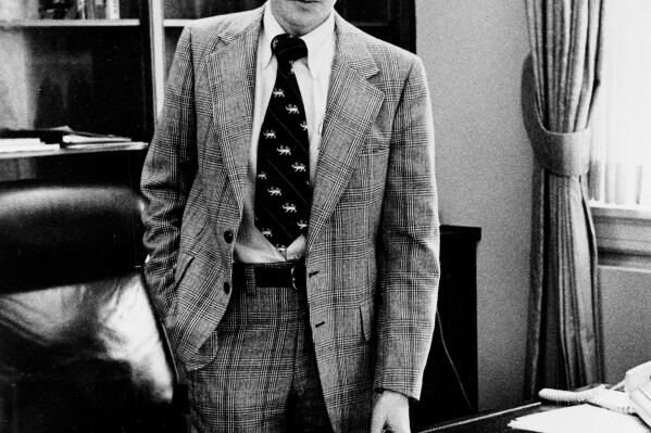 Hugh Carter, Jr., special presidential assistant for President Jimmy Carter's administration, is pictured in his White House office in Washington, Feb. 21, 1977. The 34-year-old former businessman and the President's second cousin is in charge of making the White House more efficient. President Carter, voicing determination to cut the costs of government, is finding there is no easier target for economies than the mansion where he lives and works.(AP Photo/Peter Bregg)