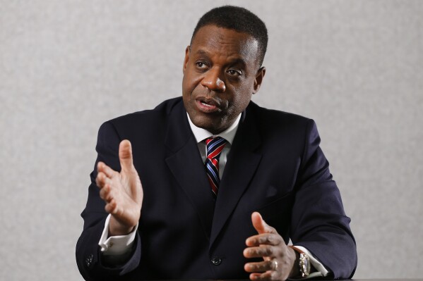 FILE - Detroit emergency manager Kevyn Orr speaks during an interview with The Associated Press in Detroit, Thursday, Dec. 12, 2013. The architect of Detroit's bankruptcy filing admits it was a miserable process. But 10 years on, Detroit's former emergency manager, Orr, maintains the restructuring of the Motor City is among his most important accomplishments. On July 18, 2013, Detroit became the largest city in the U.S. to file for bankruptcy. (AP Photo/Paul Sancya, File)