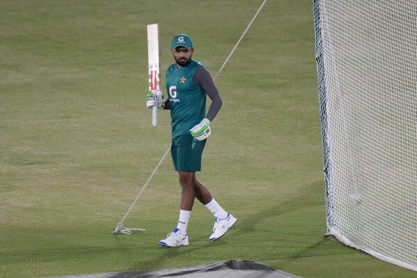 Pakistan's skipper Babar Azam arrives to attend a practice session in Rawalpindi, Pakistan, Tuesday, April 16, 2024. (AP Photo/Anjum Naveed)