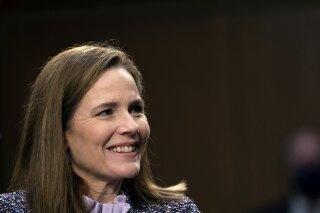 Supreme Court nominee Amy Coney Barrett testifies during the third day of her confirmation hearings before the Senate Judiciary Committee on Capitol Hill in Washington, Wednesday, Oct. 14, 2020. (Stefani Reynolds/Pool via AP)
