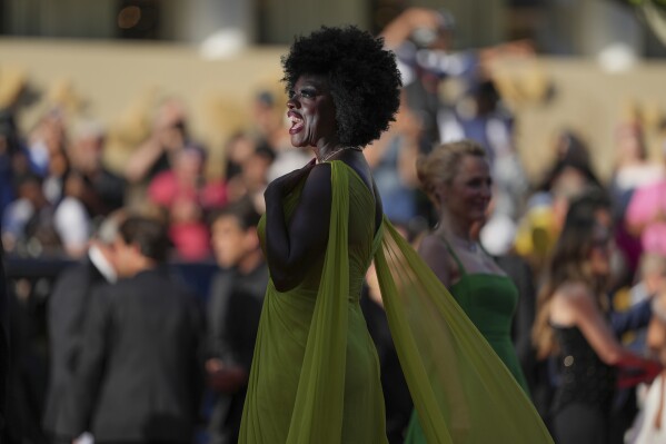 Viola Davis poses for photographers upon arrival at the premiere of the film 'The Mastermind' at the 78th international film festival, Cannes, southern France, Friday, May 23, 2025. (AP Photo/Natacha Pisarenko)