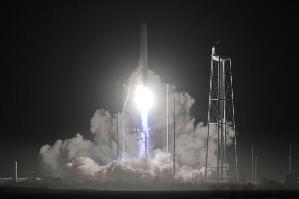 Northrup Grumman's Antares rocket lifts off the launch pad at the NASA Wallops Flight Facility Monday, Nov. 7, 2022, in Wallops Island. Va. The rocket is scheduled to deliver a supply capsule to the International Space Station. (AP Photo/Steve Helber)