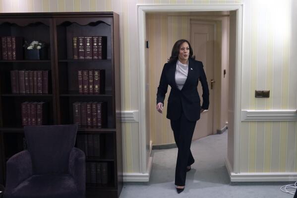Vize President of the United States Kamala Harris arrives for a meeting with French President Emmanuel Macron at the Munich Security Conference in Munich, Germany, Friday, Feb. 17, 2023. (AP Photo/Michael Probst, Pool)
