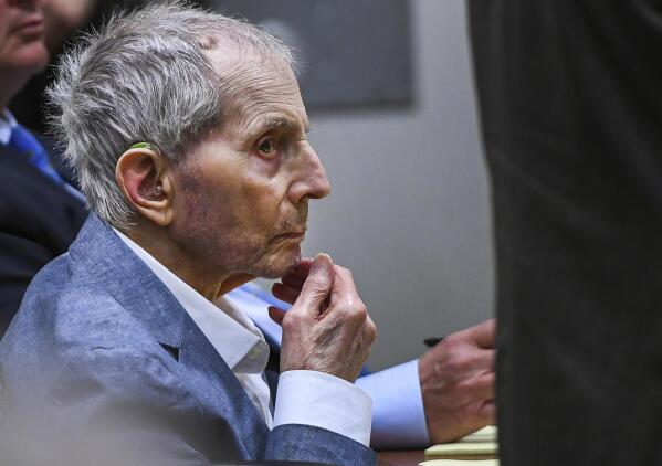 FILE - In this Thursday, March 5, 2020, file photo, Real estate heir Robert Durst sits during his murder trial at the Airport Branch Courthouse in Los Angeles. A Los Angeles jury convicted Robert Durst Friday, Sept. 17, 2021 of murdering his best friend Susan Berman, 20 years ago in a case that took on new life after the New York real estate heir participated in a documentary that connected him to the slaying linked to his wife's 1982 disappearance. (Robyn Beck/AFP via AP, Pool, File)