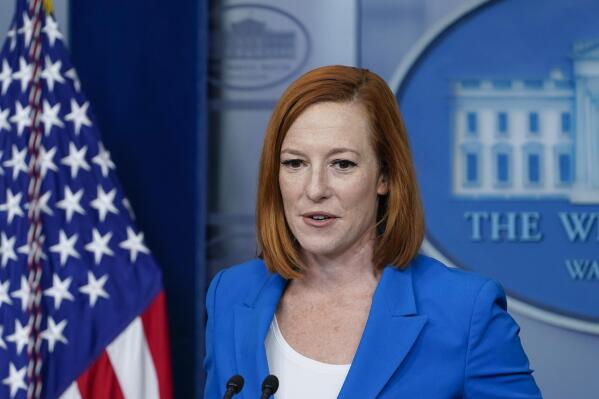 FILE - White House press secretary Jen Psaki speaks during the daily briefing at the White House in Washington on Oct. 26, 2021. Psaki begins a weekly Sunday show “Inside with Jen Psaki” on MSNBC this weekend. (AP Photo/Susan Walsh, File)
