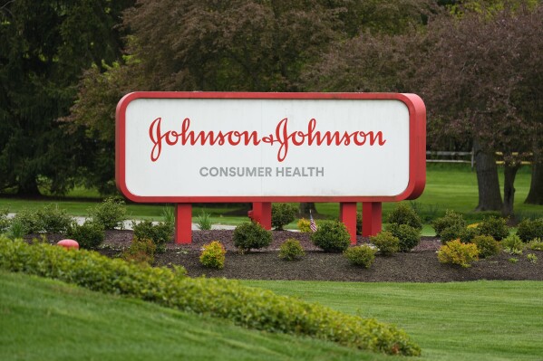 FILE - A sign for Johnson & Johnson Consumer Health is displayed in Flourtown, Pa., Friday, April 28, 2023. The Washington state attorney general announced a $149.5 million settlement Wednesday, Jan. 24, 2024, with drugmaker Johnson & Johnson, more than four years after the state sued the company over its role in the opioid addiction crisis. (AP Photo/Matt Rourke, File)