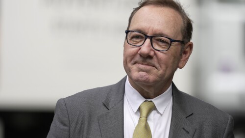 Actor Kevin Spacey arrives at Southwark Crown Court in London, Friday, June 30, 2023. Spacey is going on trial on charges he sexually assaulted four men as long as two decades ago. The double-Oscar winner faces a dozen charges at Southwark Crown Court. Spacey pleads not guilty to all charges. (AP Photo/Kin Cheung)