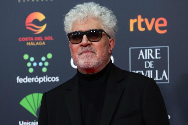 FILE - Spanish film director Pedro Almodovar poses for photographers at the red carpet ahead the Goya Film Awards Ceremony in Malaga, southern Spain, Saturday, Jan. 25, 2020. Oscar-winning director Pedro Almodóvar says that he is withdrawing from his first English-language feature, “A Manual for Cleaning Women” produced by and starring Cate Blanchett. Almodóvar's brother and business partner confirmed the decision in a social media post on Wednesday, Sept. 14, 2022. (AP Photo/Manu Fernandez, File)