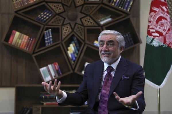 Abdullah Abdullah, Chairman of the High Council for National Reconciliation gives an interview to The Associated Press at the Sapidar Palace in Kabul, Afghanistan, Saturday, May 1, 2021. Afghanistan's chief peace negotiator says the often fractured Afghan political leadership must unify or risk the withdrawal of U.S. and NATO troops that has officially begun bringing more bitter fighting. (AP Photo/Rahmat Gul)