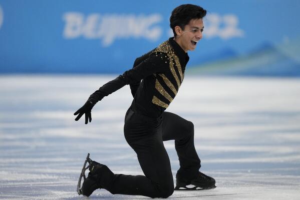 Donovan Carrillo, of Mexico, competes during the men's short program figure skating competition at the 2022 Winter Olympics, Tuesday, Feb. 8, 2022, in Beijing. (AP Photo/Bernat Armangue)