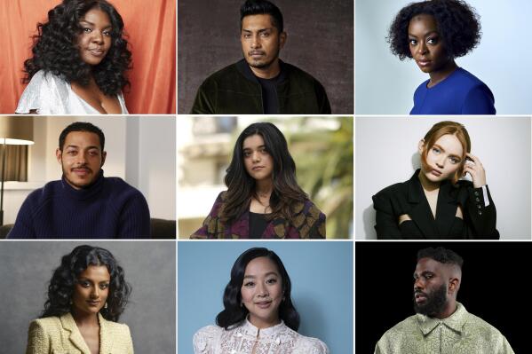 This combination of photos shows AP's 2022 breakthrough entertainers of the year. Actor/recording artist Joaquina Kalukango, top row from left, actor Tenoch Huerta, actor Danielle Deadwyler, actor Daryl McCormack, middle row from left, actor Iman Vellani, actor Sadie Sink, actor Simone Ashley, bottom row from left, actor Stephanie Hsu, and actor/recording artist Tobe Nwigwe. (AP Photo)