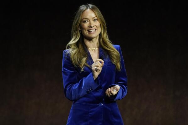 FILE - Olivia Wilde, director of the upcoming film "Don't Worry Darling," discusses the film during the Warner Bros. Pictures presentation at CinemaCon 2022 in Las Vegas on April 26, 2022. (AP Photo/Chris Pizzello, File)