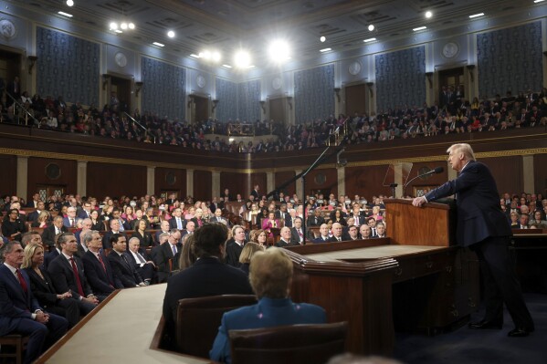 President Donald Trump addresses a joint session of Congress at the Capitol in Washington, Tuesday, March 4, 2025. (Win McNamee/Pool Photo via AP)