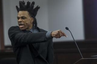 Ronnie Oneal III becomes emotional while representing himself during closing arguments for his murder trial at the George E. Edgecomb Courthouse in Tampa, Fla., on Monday, June 21, 2021. (Ivy Ceballo/Tampa Bay Times via AP)