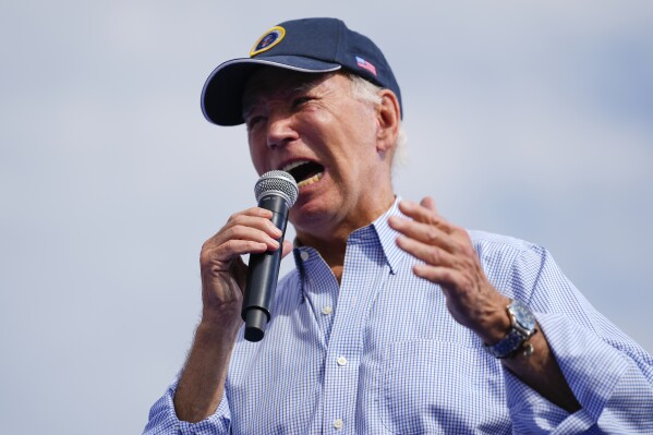 President Joe Biden speaks during a Labor Day event in Philadelphia, Monday, Sept. 4, 2023. A new book about Biden portrays the president as someone whose middle-class upbringing helped foster a resentment of intellectual elitism that shaped his political career and sometimes caused strain with his onetime boss, Harvard-educated Barack Obama. (AP Photo/Matt Rourke)