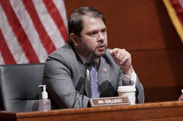 FILE - Rep. Ruben Gallego, D-Ariz., speaks during a hearing on July 9, 2020, on Capitol Hill in Washington. Arizona Democratic Congressman Ruben Gallego lashed out at Texas Republican Sen. Ted Cruz in a series of profane tweets in response to the massacre at a Texas elementary school. Gallego responded Tuesday, May 24, 2022, to Cruz's comments predicting that Democrats and the media would try to politicize the shooting. (Greg Nash/Pool via AP, File)