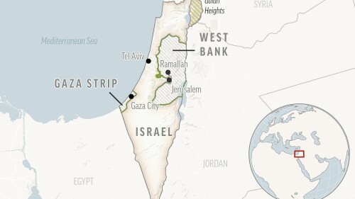 This is a locator map of Israel and the Palestinian Territories.  (AP Photos)