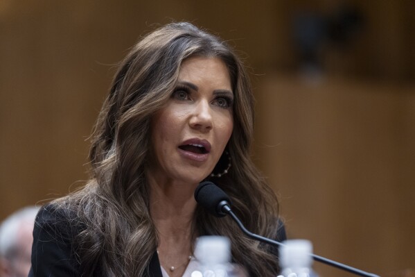 Homeland Security Secretary Kristi Noem, testifies before a Senate Committee on Homeland Security and Governmental Affairs hearing to examine President Donald Trump's proposed budget request for fiscal year 2026 for the Department of Homeland Security on Capitol Hill, Tuesday, May 20, 2025, in Washington. (AP Photo/Manuel Balce Ceneta)