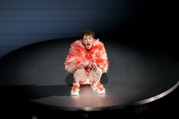 Nemo of Switzerland performs the song The Code during the dress rehearsal for the second semi-final at the Eurovision Song Contest in Malmo, Sweden, Wednesday, May 8, 2024. (AP Photo/Martin Meissner)