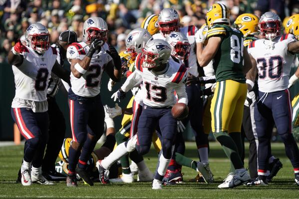 Jack Jones of the New England Patriots celebrates after an in