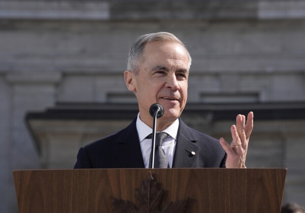 Prime Minister Mark Carney following a swearing in ceremony at Rideau Hall in Ottawa on Friday, March 14, 2025. (Adrian Wyld /The Canadian Press via AP)