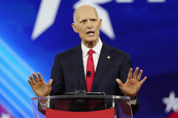 FILE - Sen. Rick Scott, R-Fla., speaks at the Conservative Political Action Conference (CPAC) on Feb. 26, 2022, in Orlando, Fla. (AP Photo/John Raoux, File)