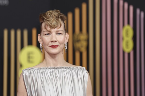 Sandra Huller poses for photographers upon arrival at the 77th British Academy Film Awards, BAFTA's, in London, Sunday, Feb. 18, 2024. (Photo by Vianney Le Caer/Invision/AP)