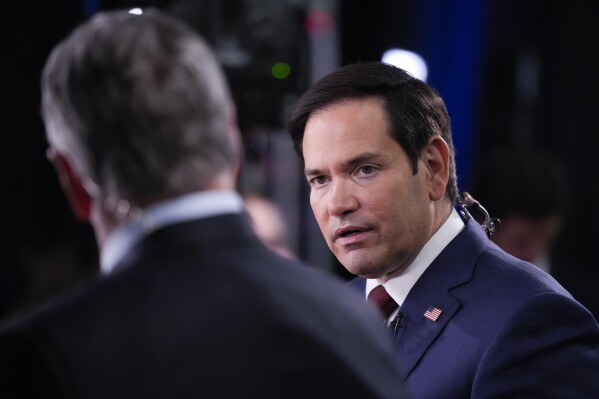 Sen. Marco Rubio, R-Fla., in the spin room after a presidential debate between Republican presidential nominee former President Donald Trump and Democratic presidential nominee Vice President Kamala Harris, Tuesday, Sept. 10, 2024, in Philadelphia. (AP Photo/Matt Rourke)