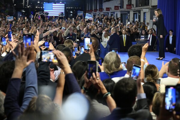 Democratic presidential nominee Vice President Kamala Harris speaks at a watch party at Cherry Street Pier after the presidential debate in Philadelphia, Tuesday, Sept. 10, 2024. (AP Photo/Jacquelyn Martin)
