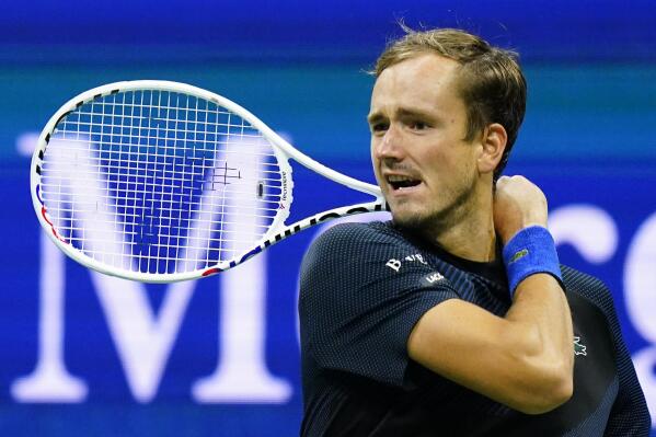 Daniil Medvedev, of Russia, returns a shot to Arthur Rinderknech, of France, during the second round of the U.S. Open tennis championships, Wednesday, Aug. 31, 2022, in New York. (AP Photo/Frank Franklin II)