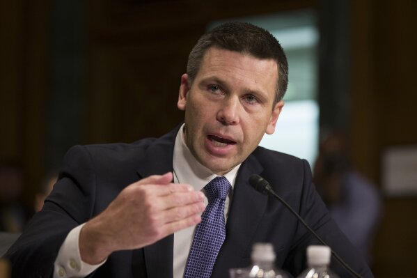 
              FILE - In this Wednesday, March 6, 2019, file photo, U.S. Customs and Border Protection Commissioner Kevin McAleenan speaks during a hearing of the Senate Judiciary Committee on oversight of Customs and Border Protection's response to the smuggling of persons at the southern border, in Washington. President Donald Trump said in a tweet on Sunday, April 7, 2019, that McAleenan will become the acting head of the Department of Homeland Security, after he accepted the resignation of Homeland Security Secretary Kirstjen Nielsen. (AP Photo/Alex Brandon, File)
            