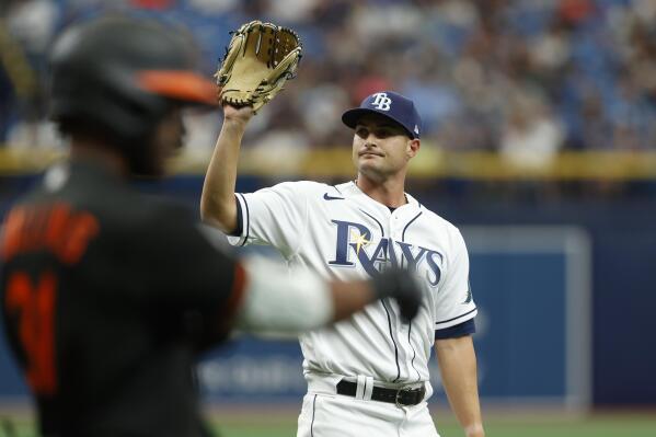 Original shane McClanahan 18 Tampa Bay Rays baseball action pose