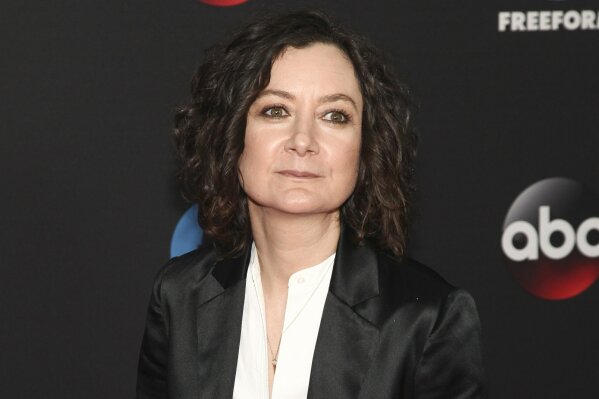 
              FILE - This May 15, 2018 file photo shows Sara Gilbert at the Disney/ABC/Freeform 2018 Upfront Party in New York. Gilbert, a co-host on the CBS show “The Talk,” announced Tuesday, Ap...