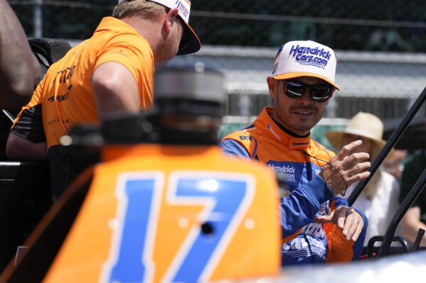 Kyle Larson waits to drive during qualifications for the Indianapolis 500 auto race at Indianapolis Motor Speedway, Sunday, May 19, 2024, in Indianapolis. (AP Photo/Darron Cummings)