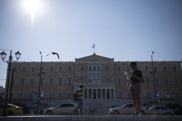 A view of the Greek parliament, in Athens, Greece, Saturday, June 24, 2023. Greeks return to the polls Sunday for a second general election in five weeks, with the conservative front-runners eyeing a landslide win after toppling strongholds dominated by their opponents for decades. (AP Photo/Michael Varaklas)