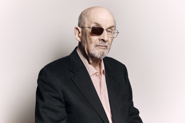 Salman Rushdie poses for a portrait to promote his book "Knife: Meditations After an Attempted Murder" on Thursday, April 18, 2024, in New York. (AP Photo/Andres Kudacki)