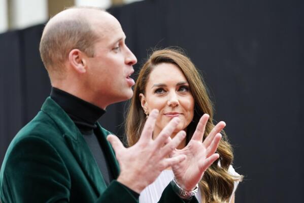 Britain's Prince William and Kate, Duchess of Cambridge attend the first ever Earthshot Prize Awards Ceremony at Alexandra Palace in London on Sunday Oct. 17, 2021. Created by Prince William and The Royal Foundation, The Earthshot Prize has led an unprecedented global search for the most inspiring and innovative solutions to the greatest environmental challenges facing the planet. (AP Photo/Alberto Pezzali, pool)