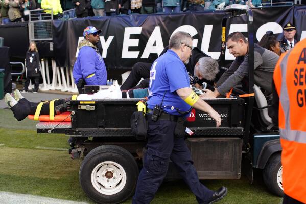 Eagles defensive end Josh Sweat leaves game on stretcher after tackle