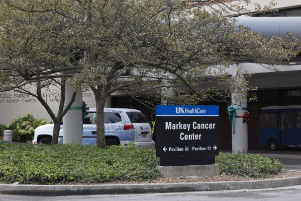 The UK Markey Cancer Center has been named a comprehensive cancer center from the National Cancer Institute in Lexington, Ky., Tuesday, Sept. 12, 2023. State and university leaders gathered in Lexington on Friday, Sept. 15, to celebrate the Markey Center's designation. (Silas Walker/Lexington Herald-Leader via AP)