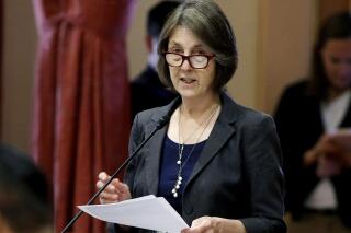 FILE - State Sen. Nancy Skinner, D-Berkeley, speaks in the California Senate in Sacramento, Calif., on May 30, 2018. Democrats in the California Senate on Wednesday, April 26, 2023, said they want to raise taxes on big businesses so they can cut taxes for small businesses. The proposal would cut taxes on revenue below $1.5 million while raising taxes on revenue above $1.5 million. Skinner says the change would partially reverse a federal corporate tax cut signed into law by former Republican President Donald Trump. (AP Photo/Rich Pedroncelli, File)