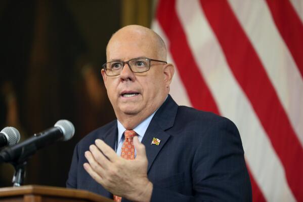 Maryland Gov. Larry Hogan urges all eligible state residents, especially those with an underlying health condition or comorbidity, to get a COVID-19 vaccine booster shot as soon as possible, during a news conference, Monday, Oct. 25, 2021, in Annapolis, Md. (AP Photo/Brian Witte)