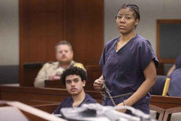 Paris Paradise Morton, who legally changed her name from Lakeisha Nicole Holloway, appears in Clark County District Court in Las Vegas on Thursday, June 8, 2023. Morton is accused of intentionally driving her car onto a Las Vegas Strip sidewalk in December 2015, killing one person and injuring dozens more. (K.M. Cannon/Las Vegas Review-Journal via AP)