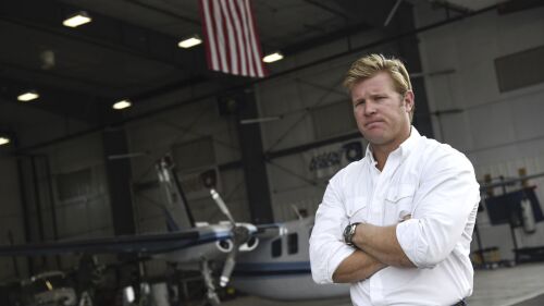 Tim Sheehy, founder of Bridger Aerospace and Ascent Vision, pauses during a tour of the company’s facility on Friday, Aug. 30, 2022 in Belgrade, Mont. Sheehy announced Tuesday, June 27, 2023, that he’ll seek the 2024 GOP nomination to challenge Montana Democratic U.S. Sen. Jon Tester. (Rachel Leathe/Bozeman Daily Chronicle via AP)