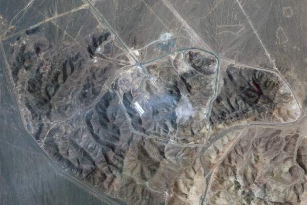 This satellite picture by Planet Labs PBC shows Iran's underground nuclear enrichment site at Fordo following U.S. airstrikes targeting the facility, on Sunday, June 22, 2025. (Planet Labs PBC via AP)