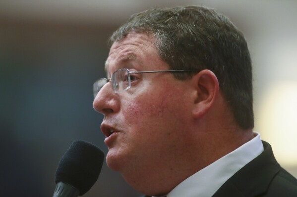 Rep. Randy Fine, R-Palm Bay, answers a question about his House Bill 3-C: Independent Special Districts in the House of Representatives April 20, 2022, at the Capitol in Tallahassee, Fla. (AP Photo/Phil Sears, File)