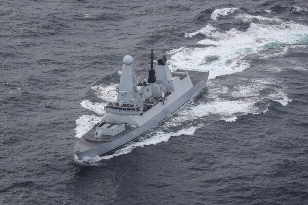 In this photo provided by the Ministry of Defence on Saturday, Dec. 16, 2023, a view of the HMS Diamond off the coast of Scotland, Oct. 4, 2020. A Royal Navy warship has shot down a suspected attack drone targeting commercial ships in the Red Sea, Britain’s defense secretary said Saturday, Dec. 16, 2023. Grant Shapps said that HMS Diamond fired a Sea Viper missile and destroyed a drone that was “targeting merchant shipping.” (LPhot Belinda Alker/Ministry of Defence via AP)